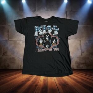 KISS "Alive in '77" T-shirt Black Graphic Tee Rock Unisex Large